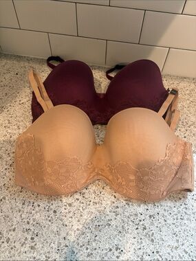 Victoria's Secret Lace Trim T-Shirt Bras - Nude and Burgundy